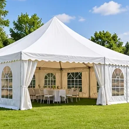 Witte feesttent met zijwanden op een grasveld