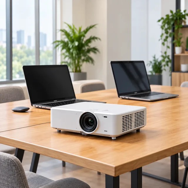 Projector op tafel in een vergaderruimte
