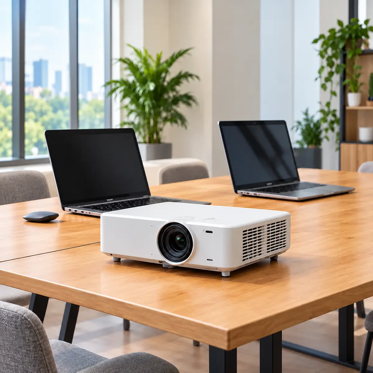 Projector op tafel in een vergaderruimte