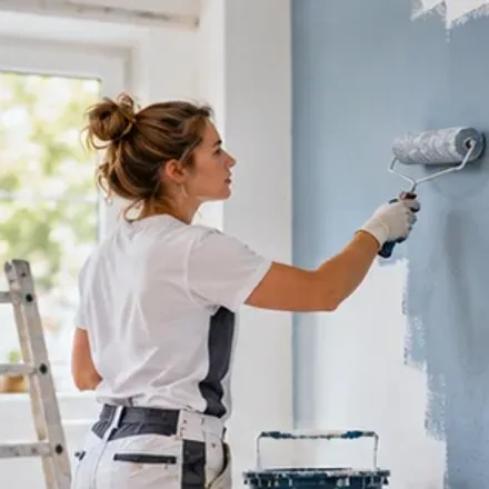 Schilder brengt verf aan op een binnenmuur