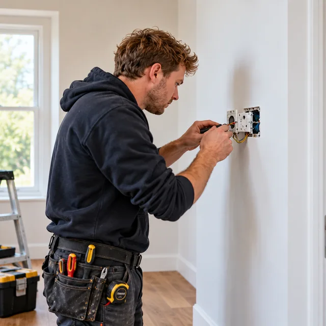 Elektricien werkt aan een wandinstallatie