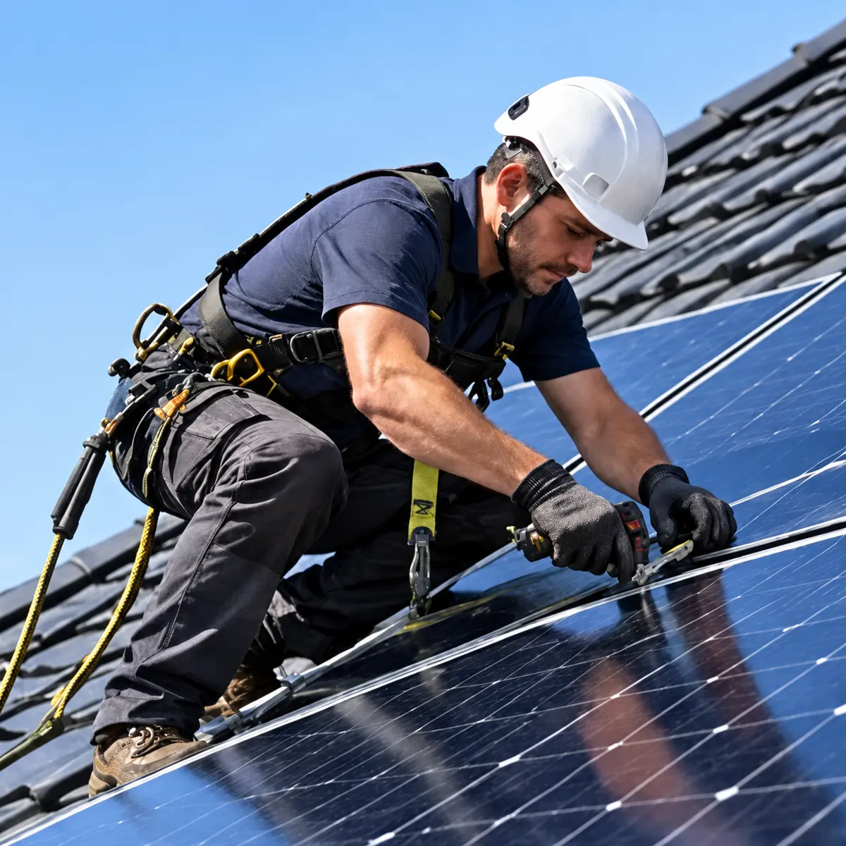 Installateur werkt aan zonnepanelen op een dak