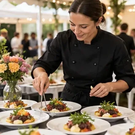Cateraar bereidt gerechten voor een evenement
