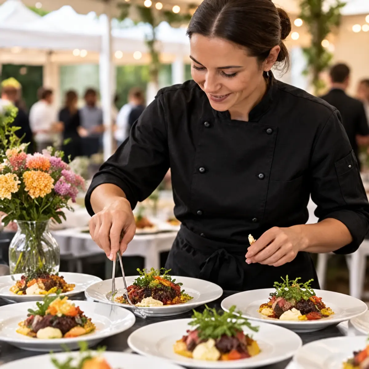Cateraar bereidt gerechten voor een evenement
